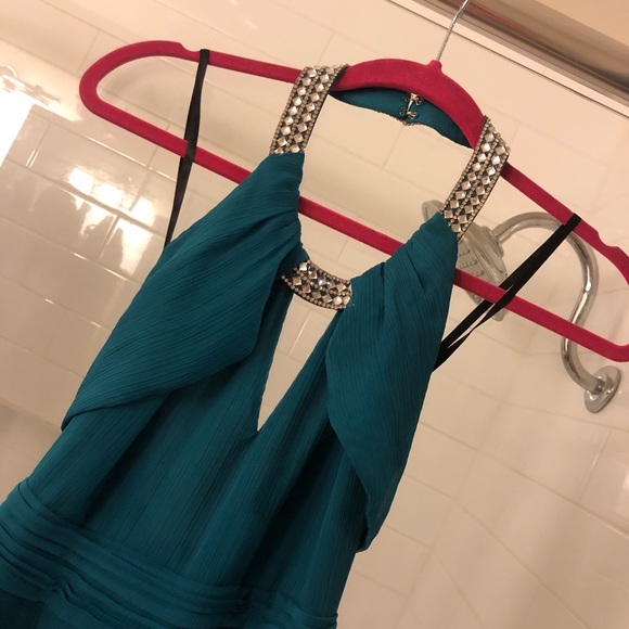 bebe Dresses & Skirts - Teal Crystal Bebe Romper